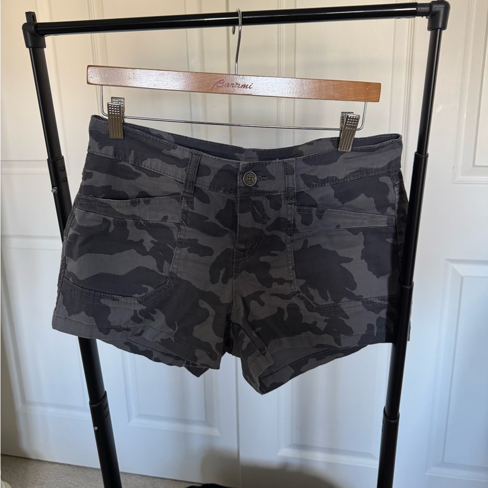 Camo denim shorts